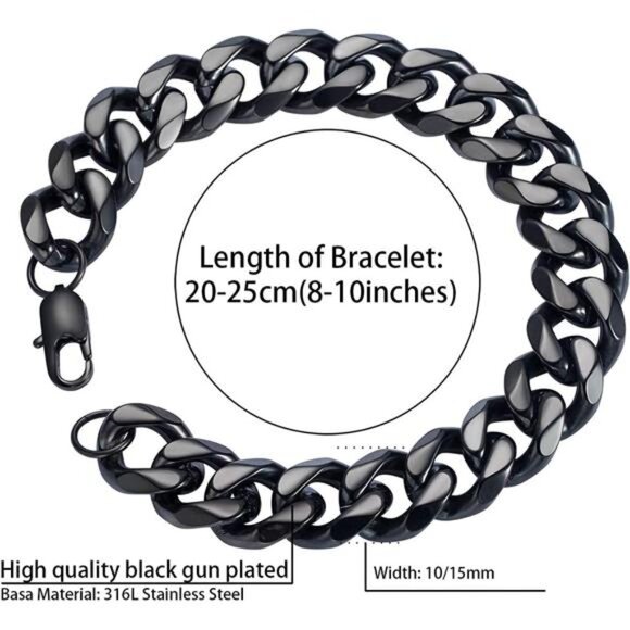 SANNYRA 18k Real Gold Plated Curb Cuban Chain Bracelet Stainless Steel Link - Picture 13 of 14